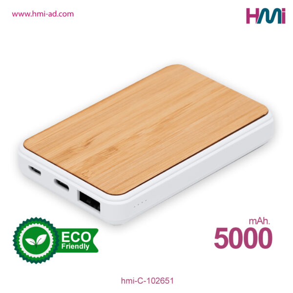 Promotional Power Bank in Germany | Bamboo Power Bank 51 | Promotional Power Bank with 5000 mAh with branding in Germany | Promotional Power Bank with logo in Germany | hmi-C-102651