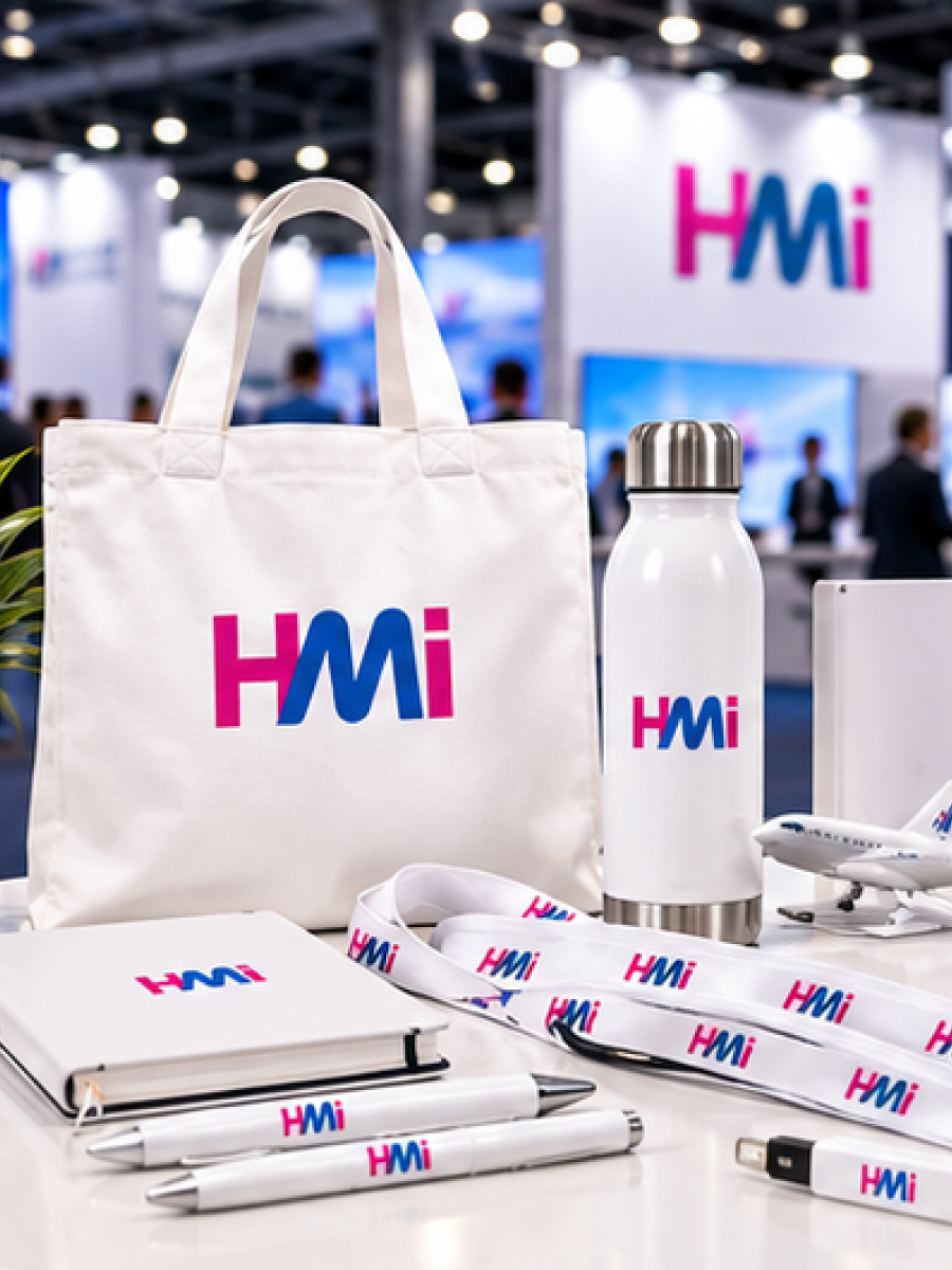 Promotional products for aviation companies in an event kit with custom logo branding