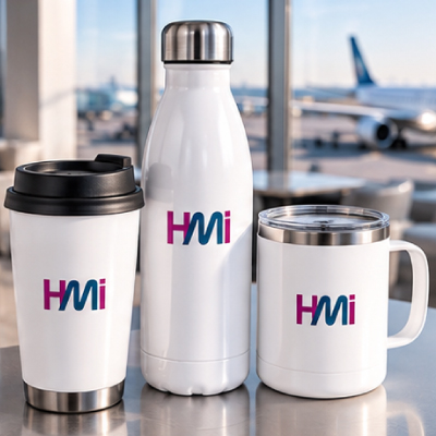 Promotional drinkware with custom logo for aviation companies in Germany