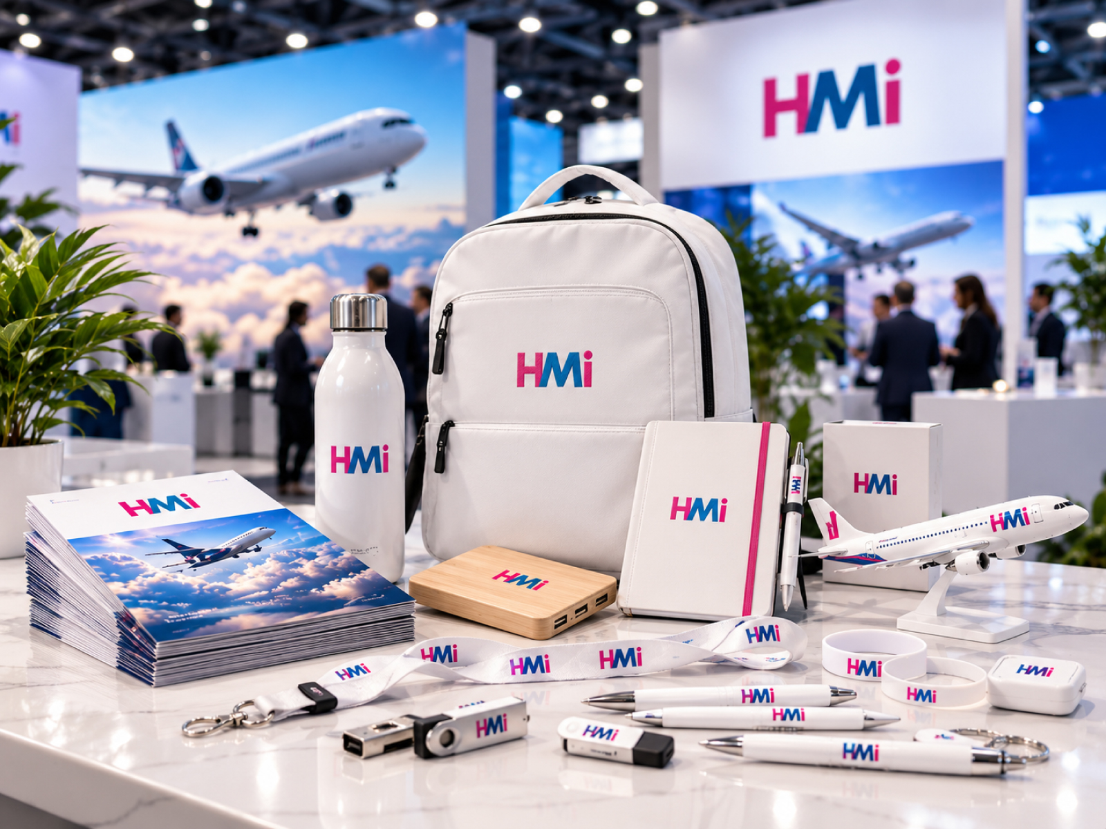 Promotional products for aviation companies in Germany with branded merchandise for aviation events by HMi