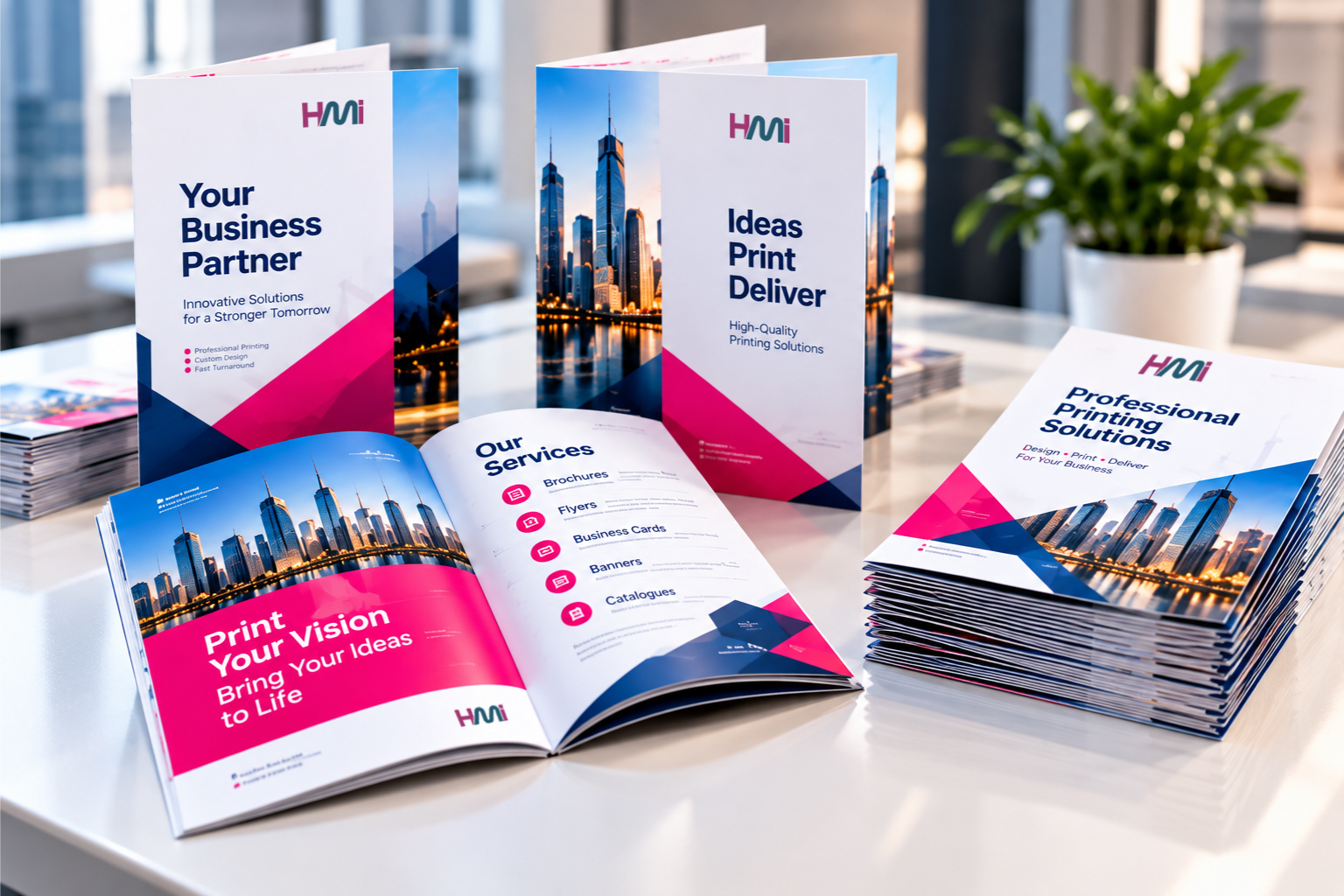 Professional HMi brochure printing in Germany with printed booklets and marketing materials