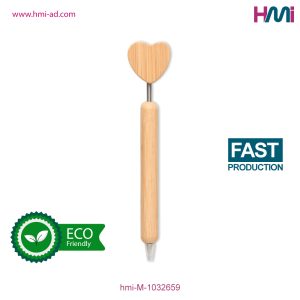 Promotional Bamboo Heart Ball Pen with logo branding in Germany | Promotional Eco-Friendly Ball Pen with logo | HMi | hmi-ad