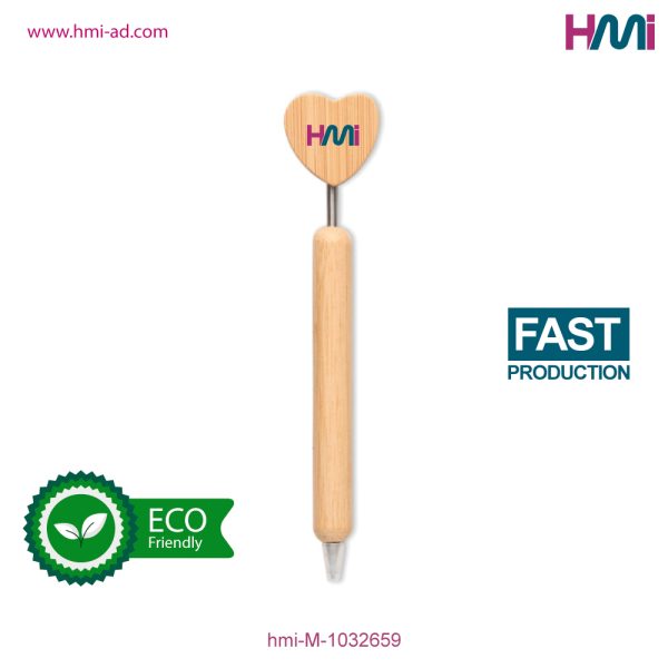 Promotional Bamboo Heart Ball Pen with logo branding in Germany | Promotional Eco-Friendly Ball Pen with logo | HMi | hmi-ad | 02